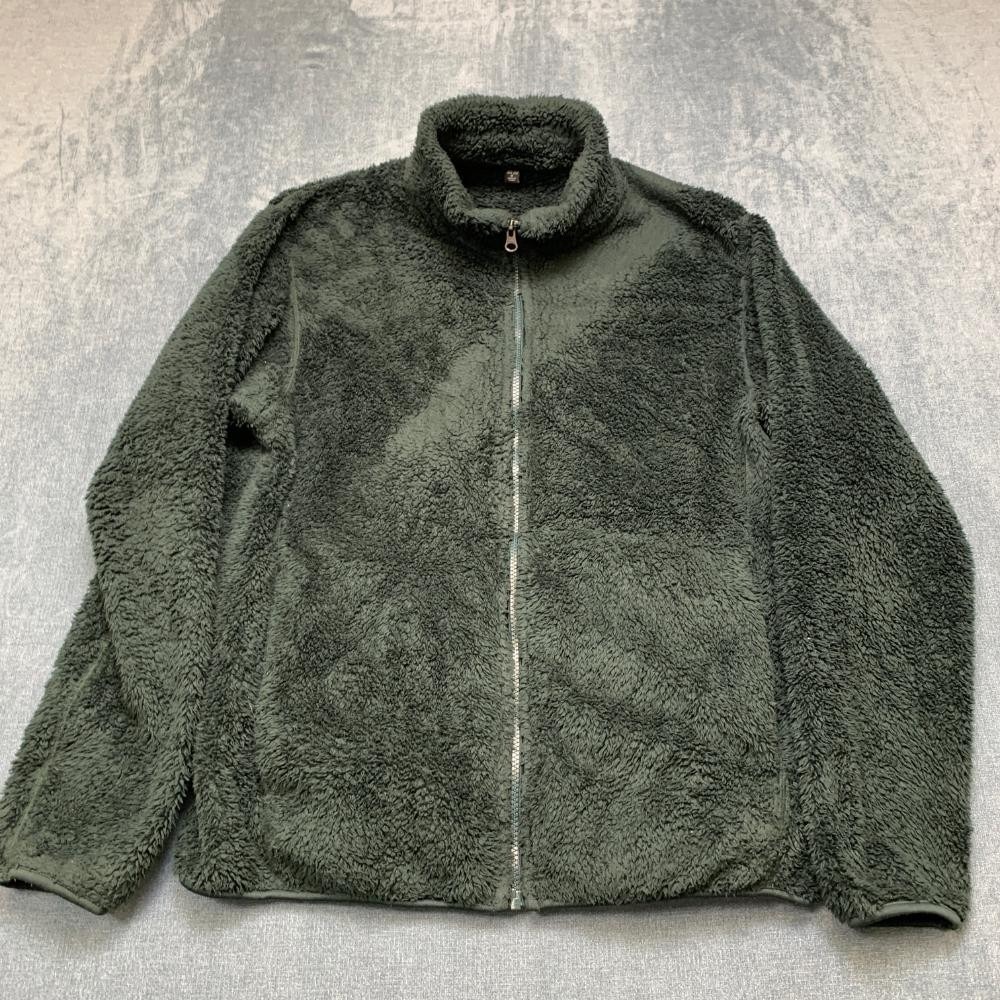 Uniqlo Fluffy Yarn Fleece Jacket Womens Medium Olive Green Outdoor Mock Neck